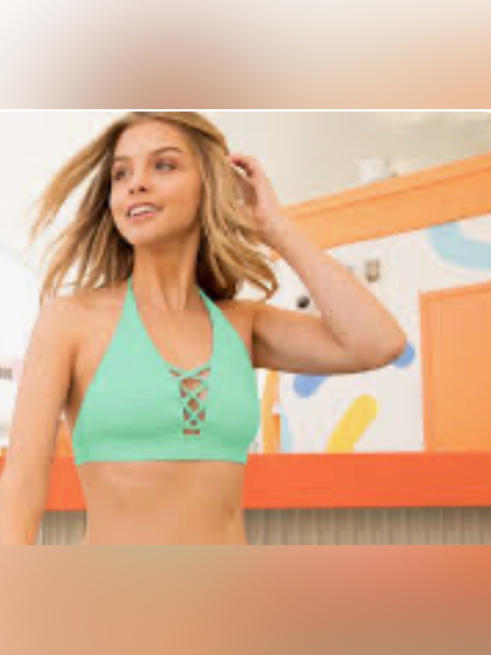 Mint Green Lace-Up Halter Bikini Top